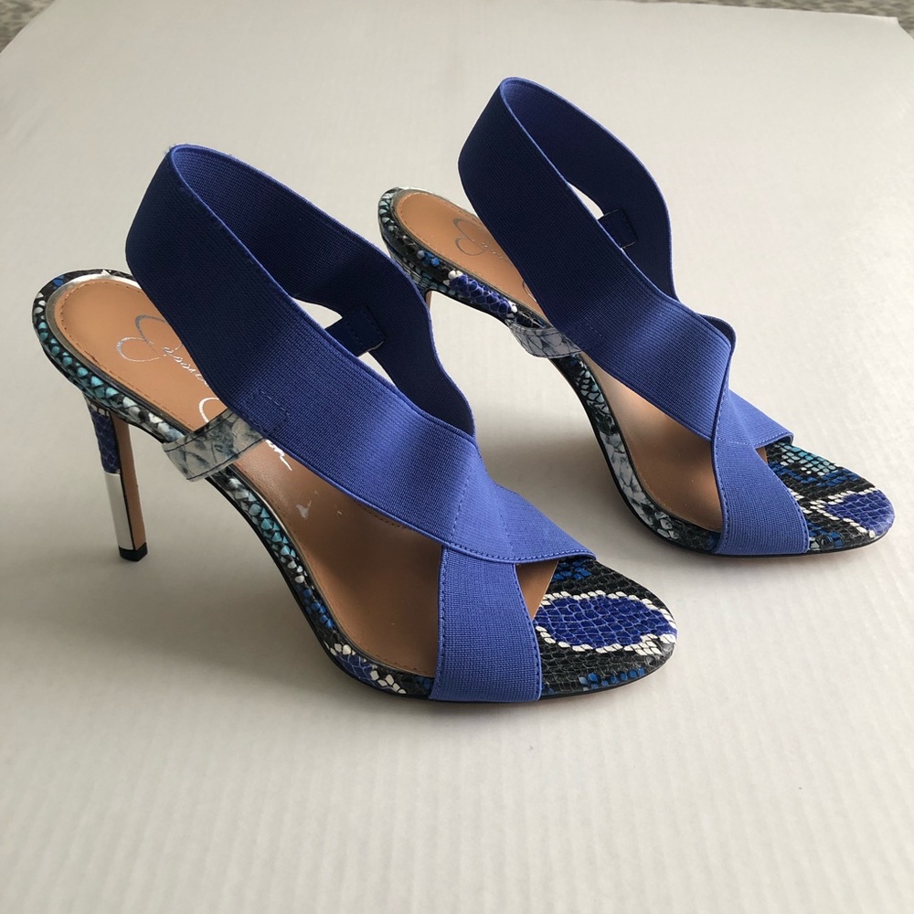 JESSICA SIMPSON Blue Strap Snake Print Heels Size 8M